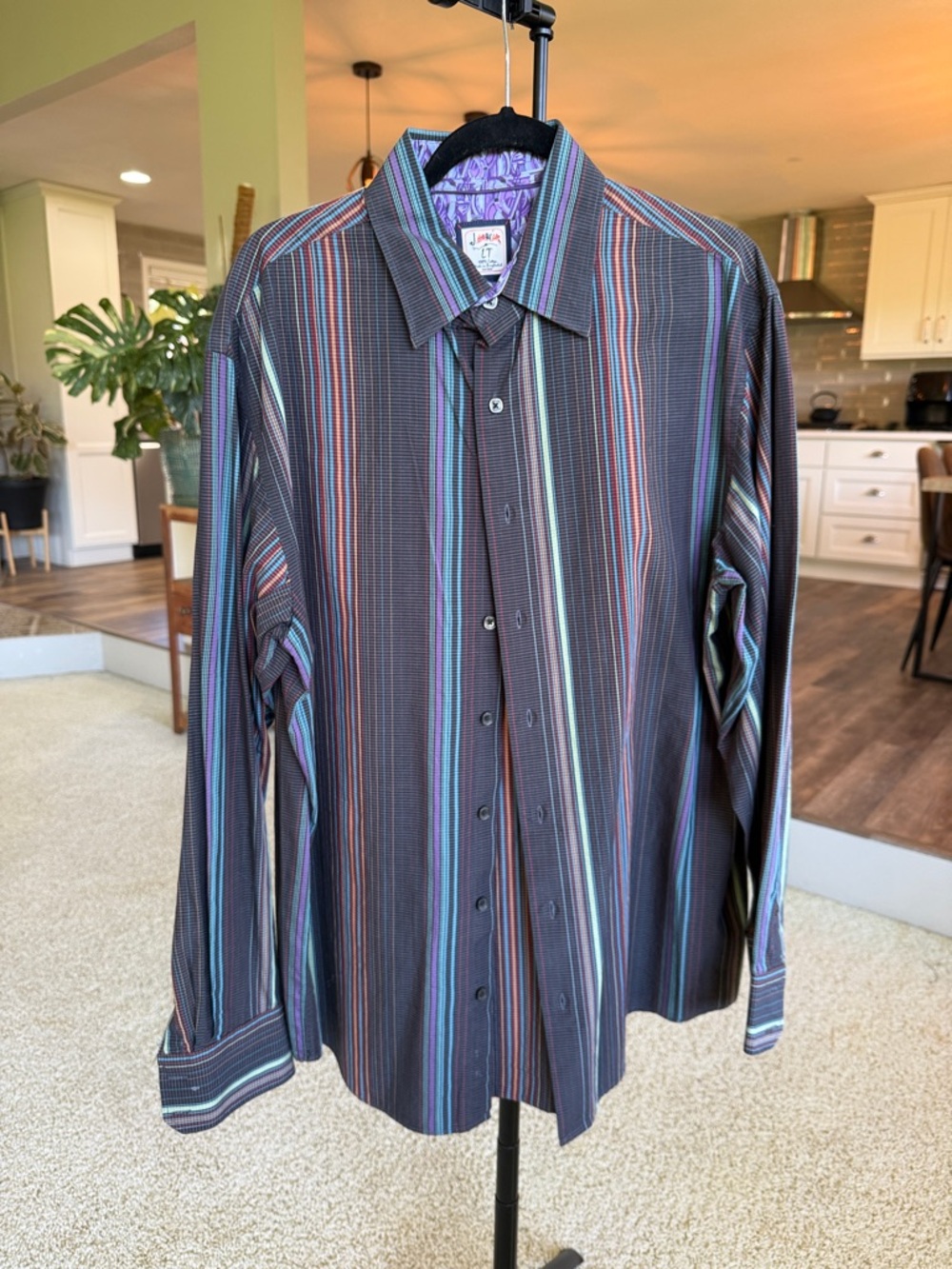 J. Garcia Black Multicolor Vertical Stripe Dress Shirt